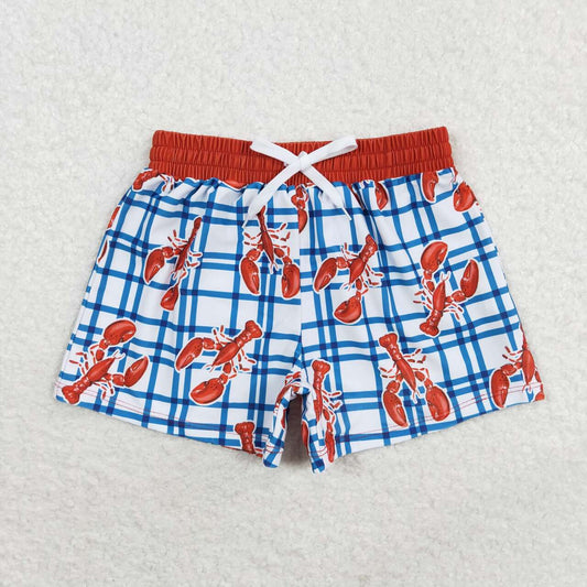 blue plaid lobster swim trunks