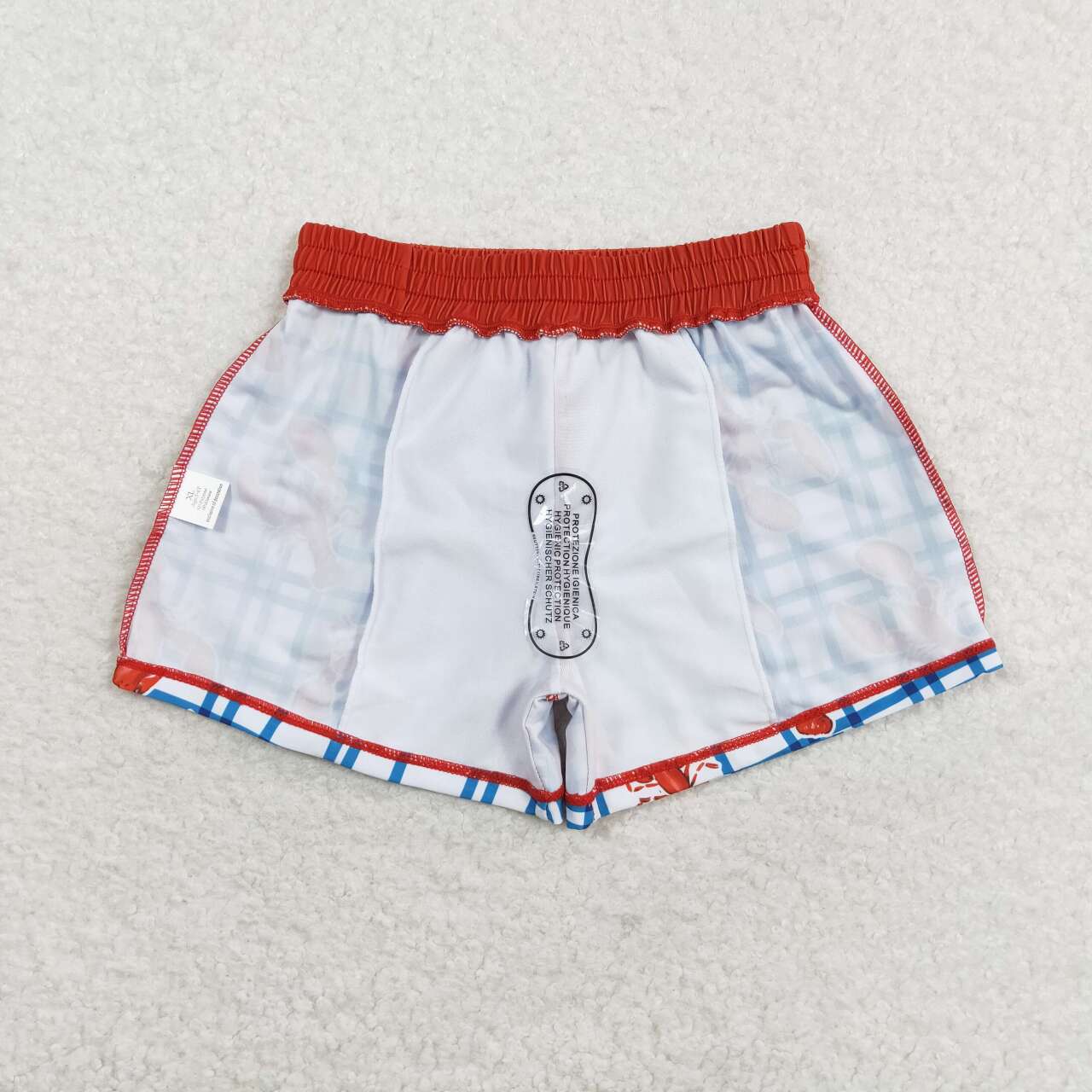 blue plaid lobster swim trunks
