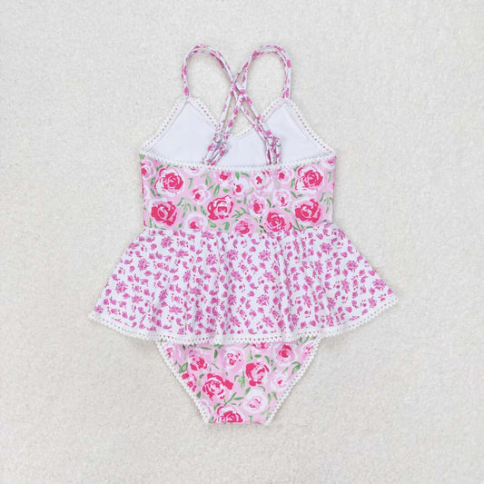 Pink flower one piece print Swimsuit