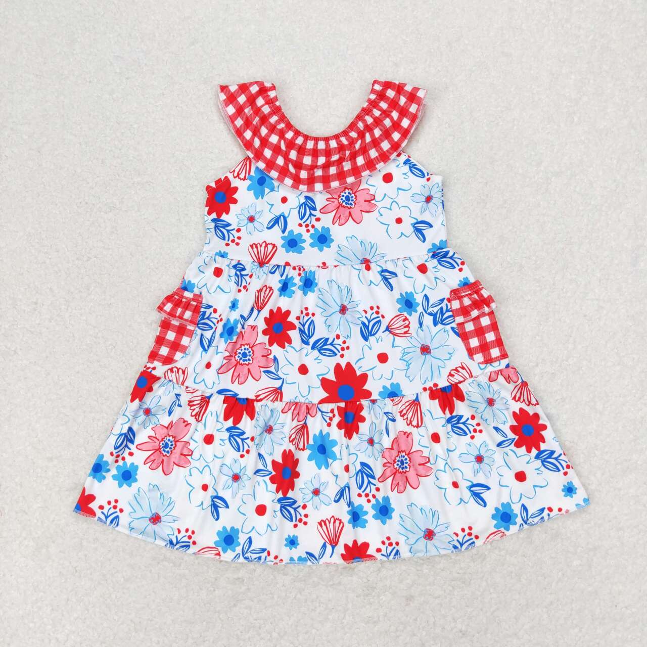 Floral red plaid sleeveless Girls Dress