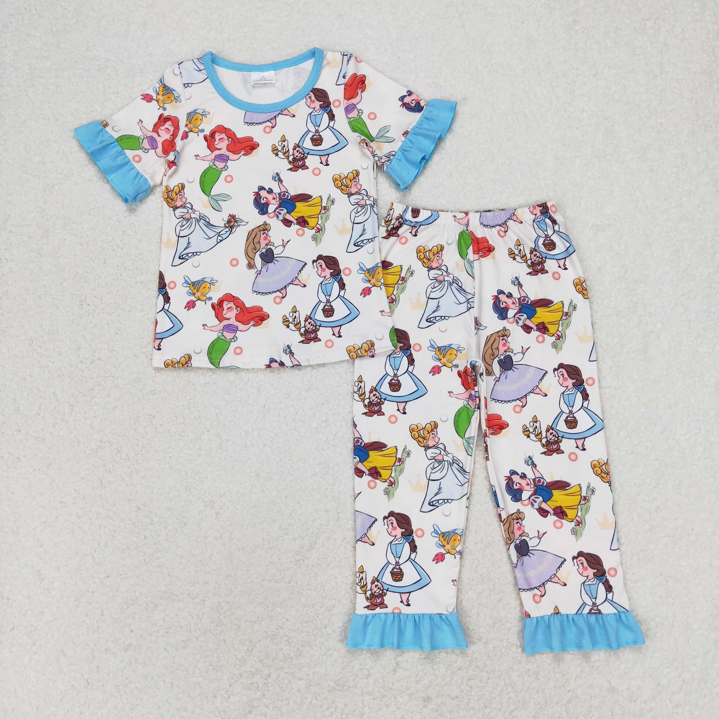 Blue Cute Print Short Sleeve Ruffle Paj