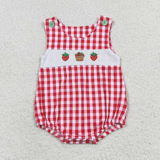 red plaid embroidery Baby Romper