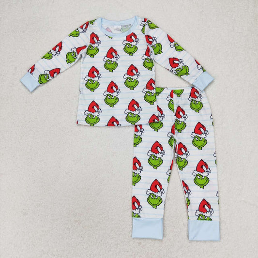 Christmas Blue Cartoon print Short Sleeve Long Pants Pajamas