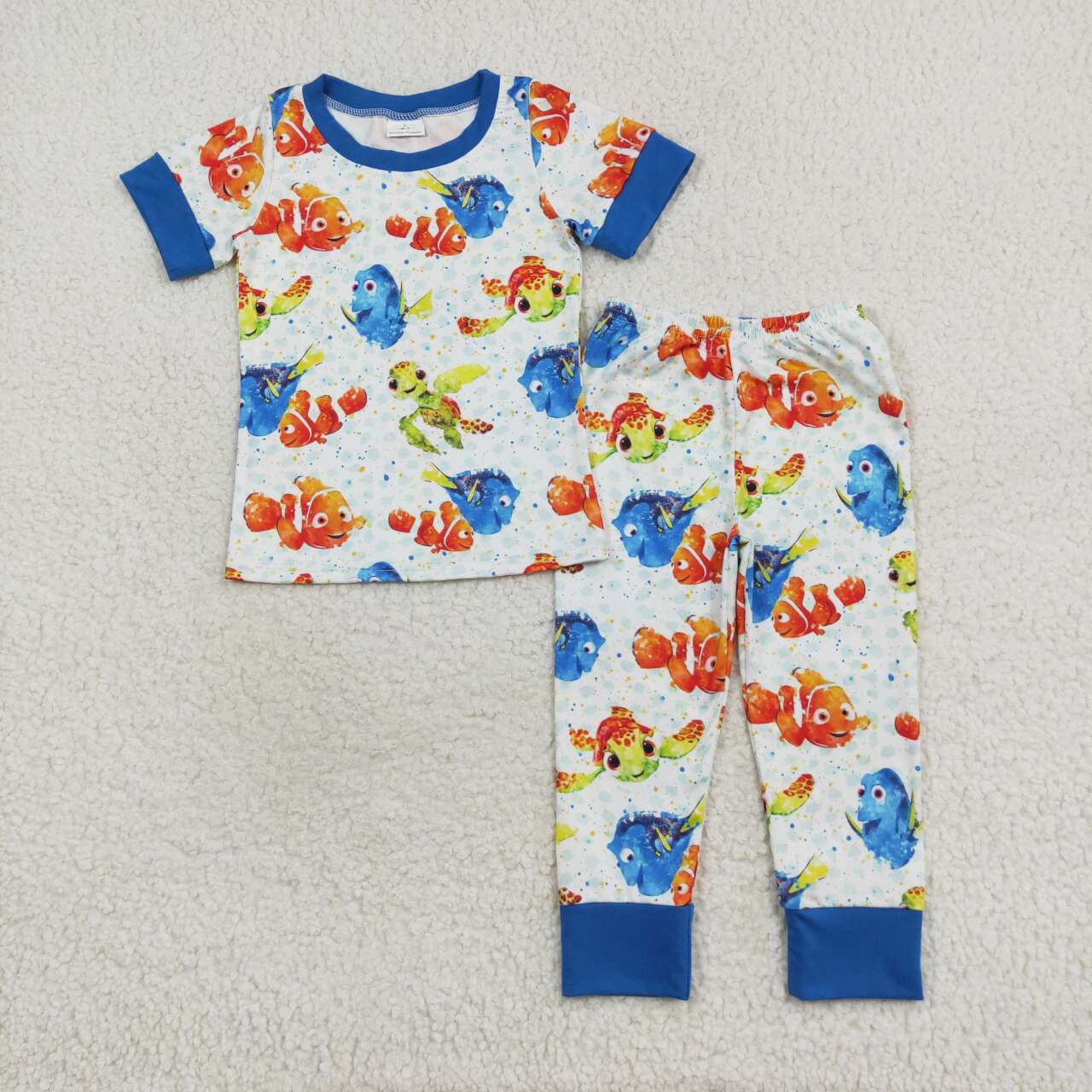 Cartoon Fish Print Short Sleeve Long Pants Pajamas – Sututu03