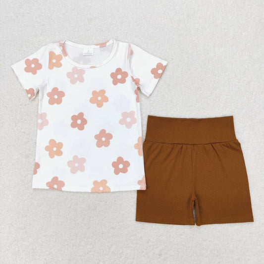 flower brown Print Summer Girls Set