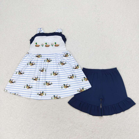 Duck Print Stripe Summer Girls Set