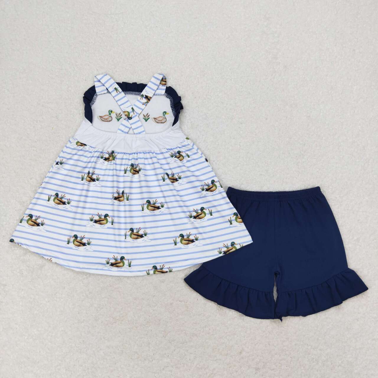 Duck Print Stripe Summer Girls Set