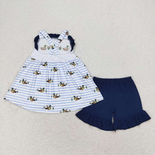 Duck Print Stripe Summer Girls Set