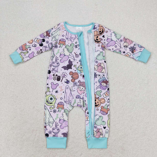 Purple Cartoon Pumpkin Long Sleeve With Zipper Romper
