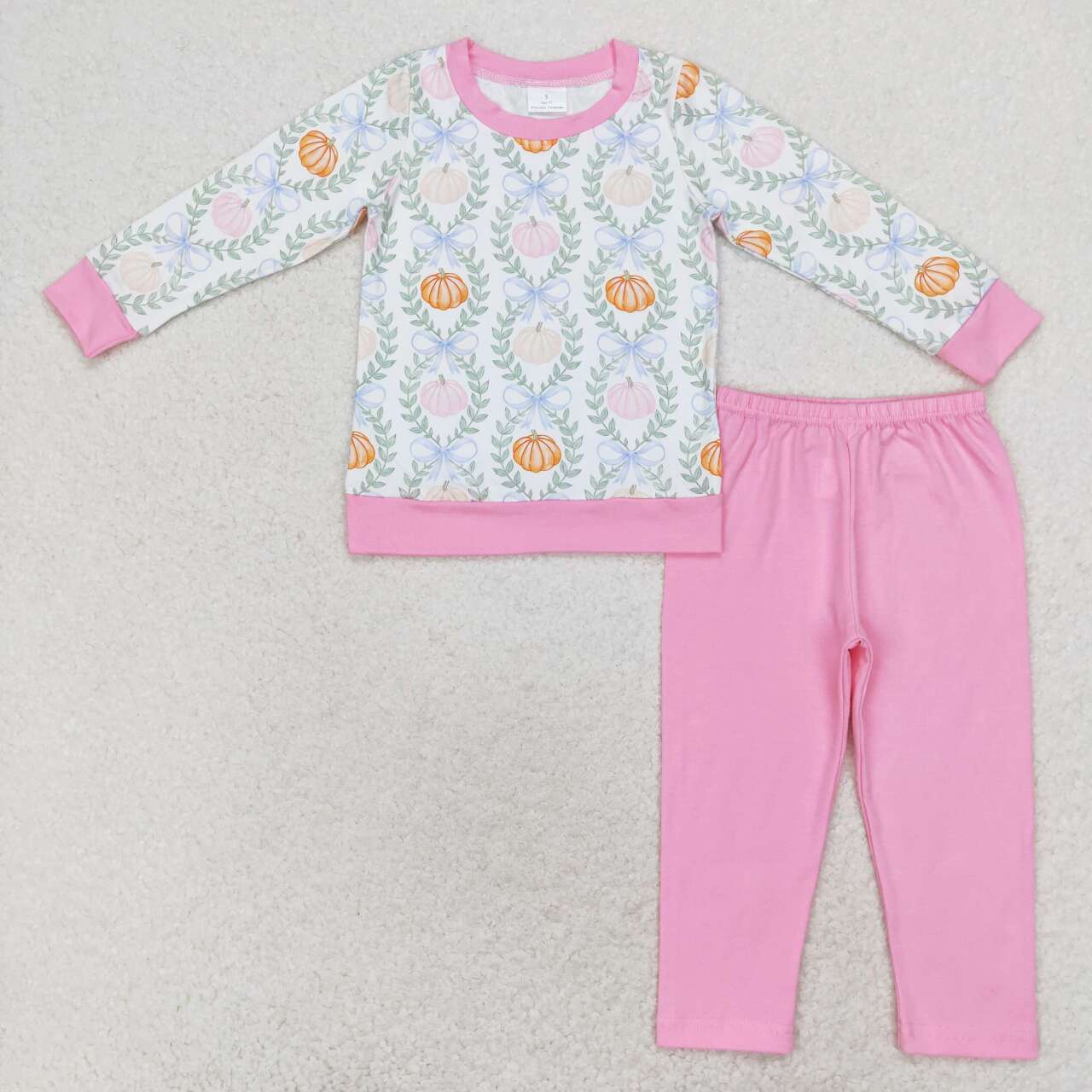 Pink Pumpkin Print Long Sleeve Pants Set