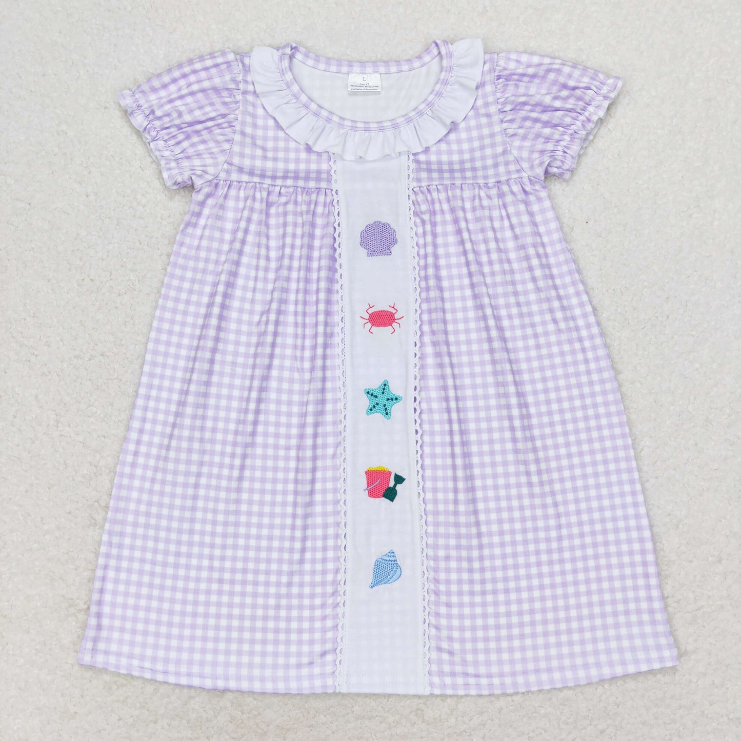 Purple plaid starfish embroidery Girls Dress