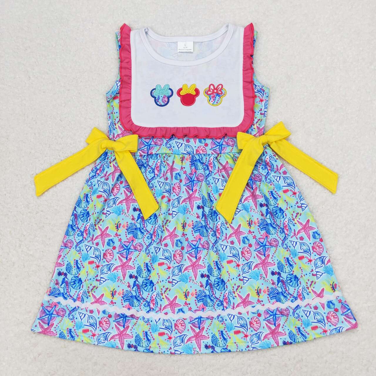 Blue floral Embroidery starfish Girls Dress