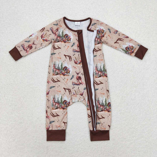 brown deer Baby Romper With zipperďź