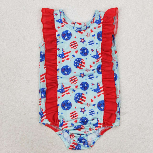 July of 4th Star One piece girls summer Swimsuit