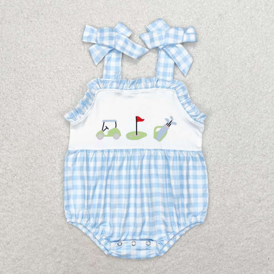 Blue Plaid golf Print Girls Baby Romper
