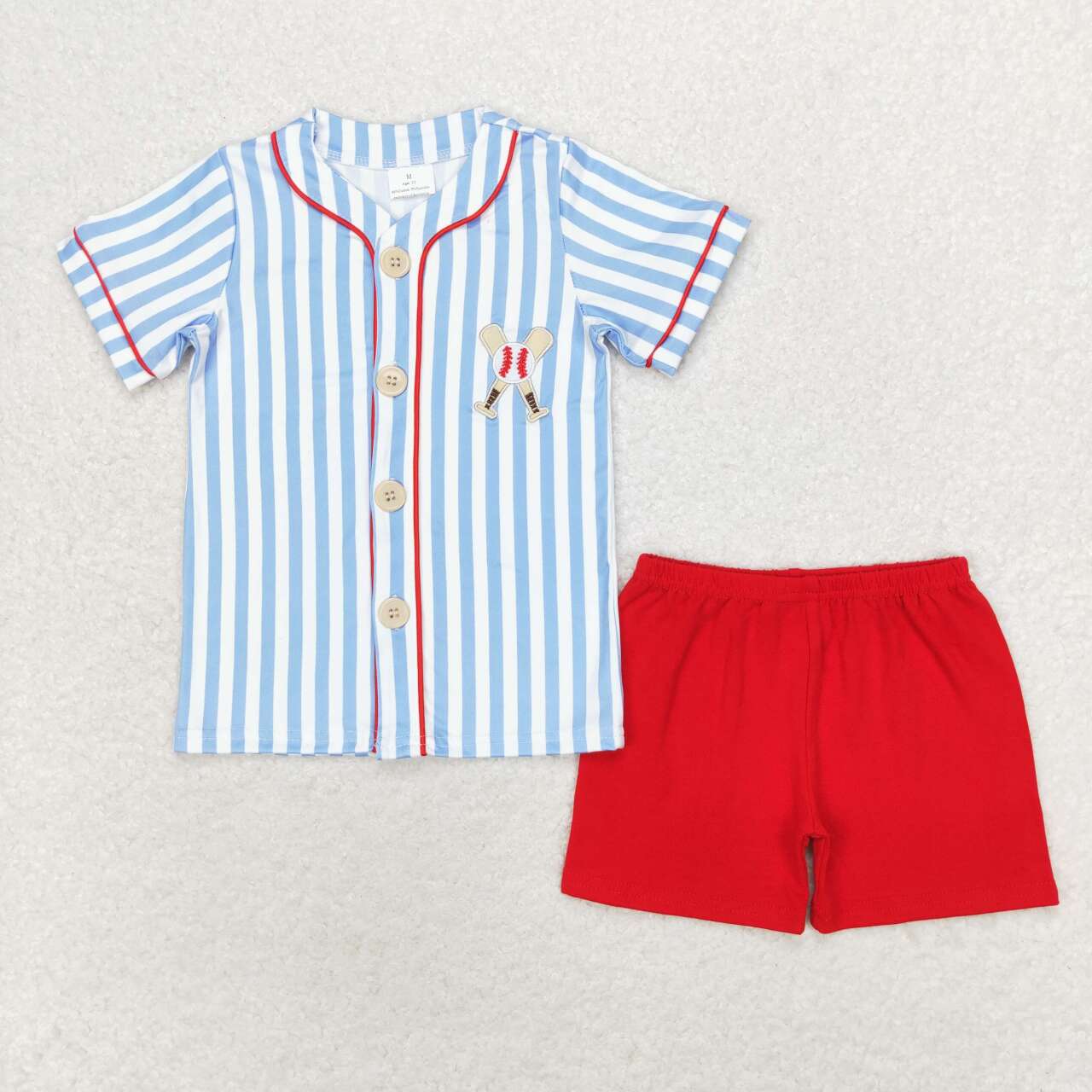 blue stripe embroidered baseball Boy Set(