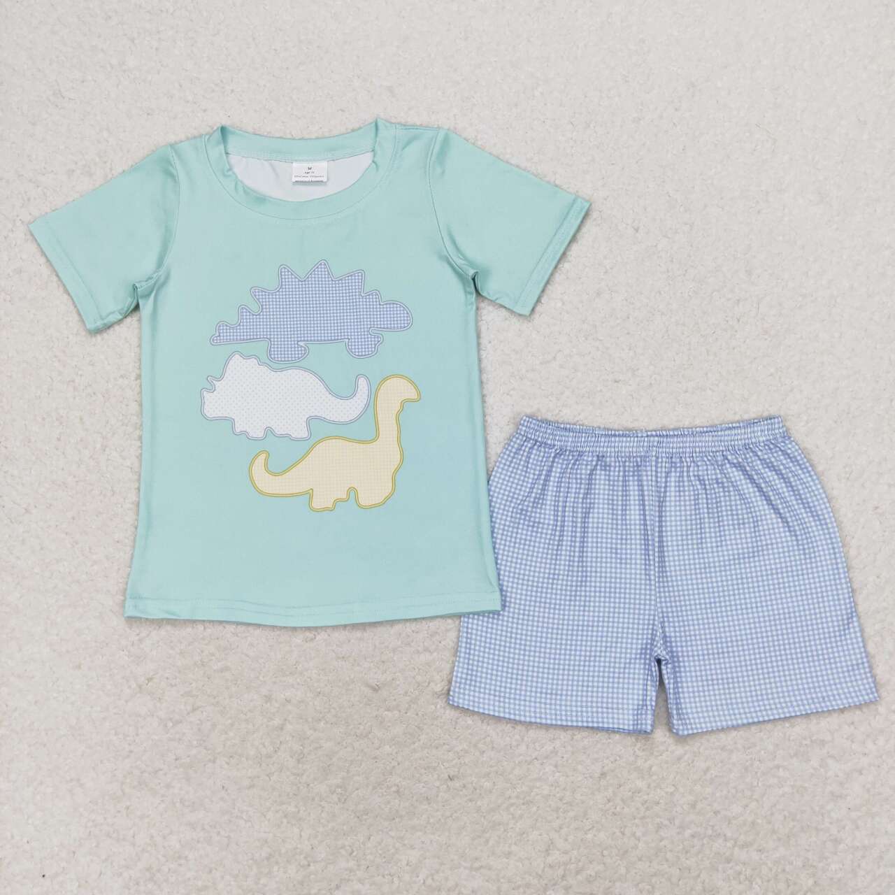 blue dinosaur embroidery Boy Set