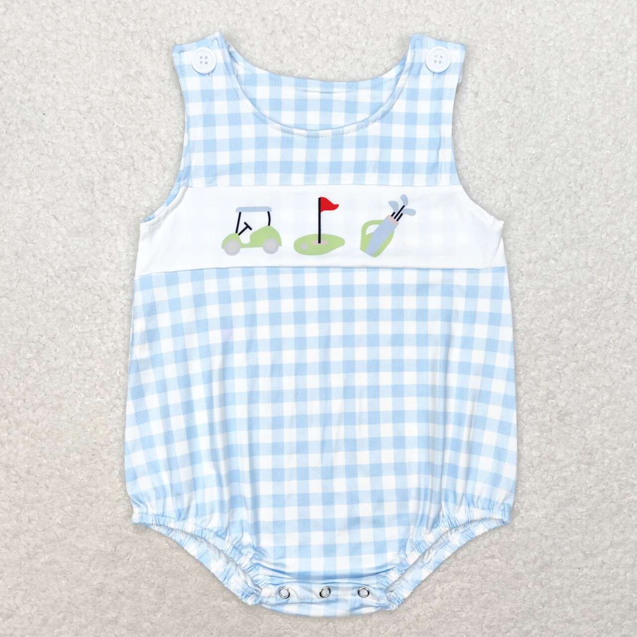 Blue plaid golf sleeveless Print Girls Baby Romper