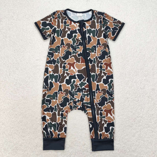 Brown Camo Print Girls Baby Romper
