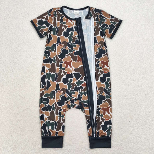 Brown Camo Print Girls Baby Romper