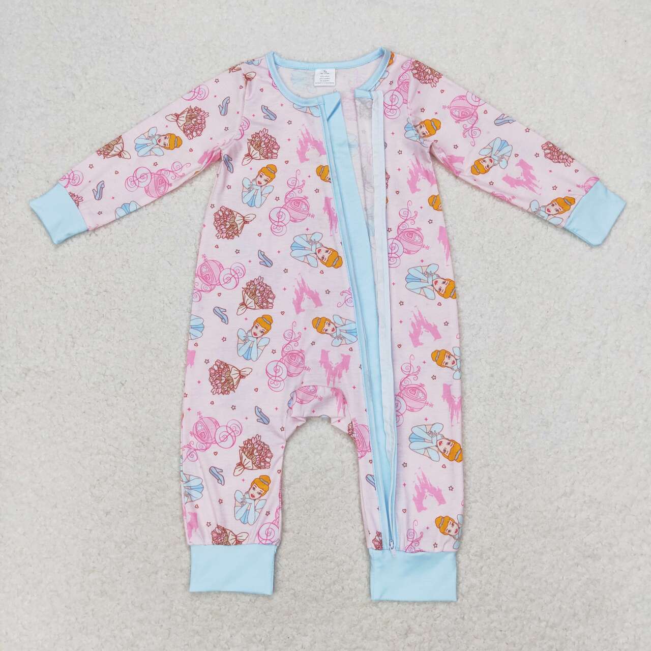 Pink Cartoon print with zipper Baby Romper