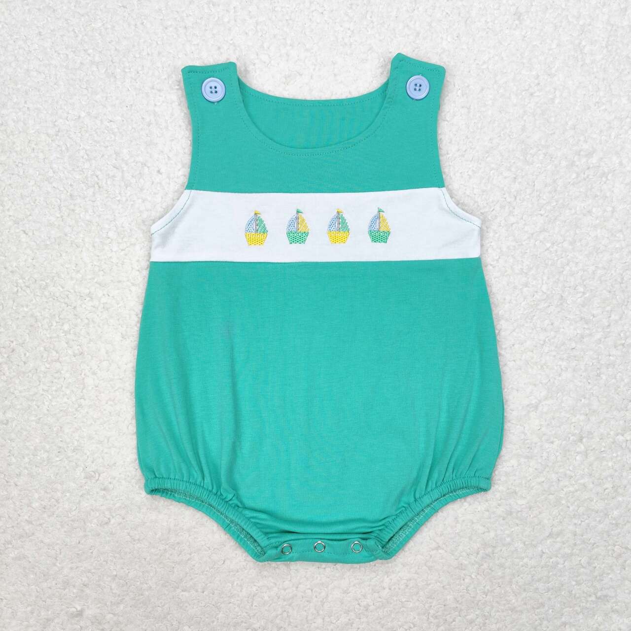 blue sailboat sleeveless Baby Romper