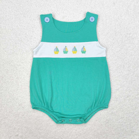 blue sailboat sleeveless Baby Romper