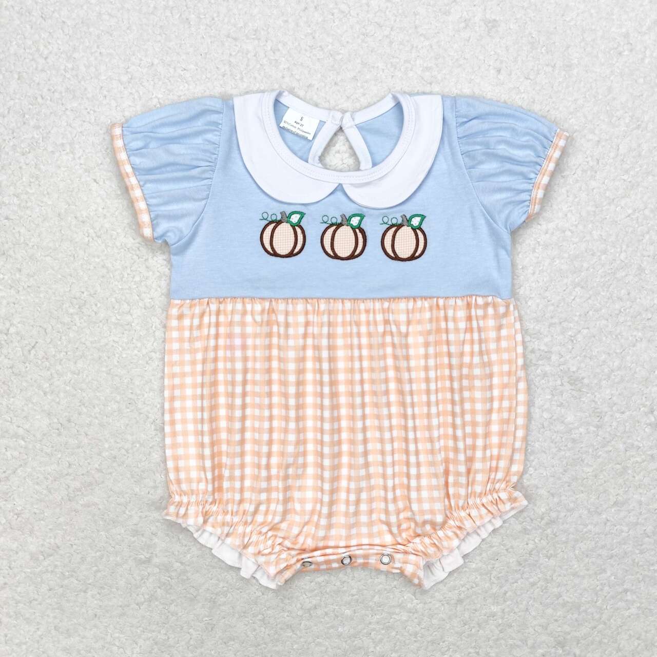 blue embroidered pumpkin Girls Baby Romper