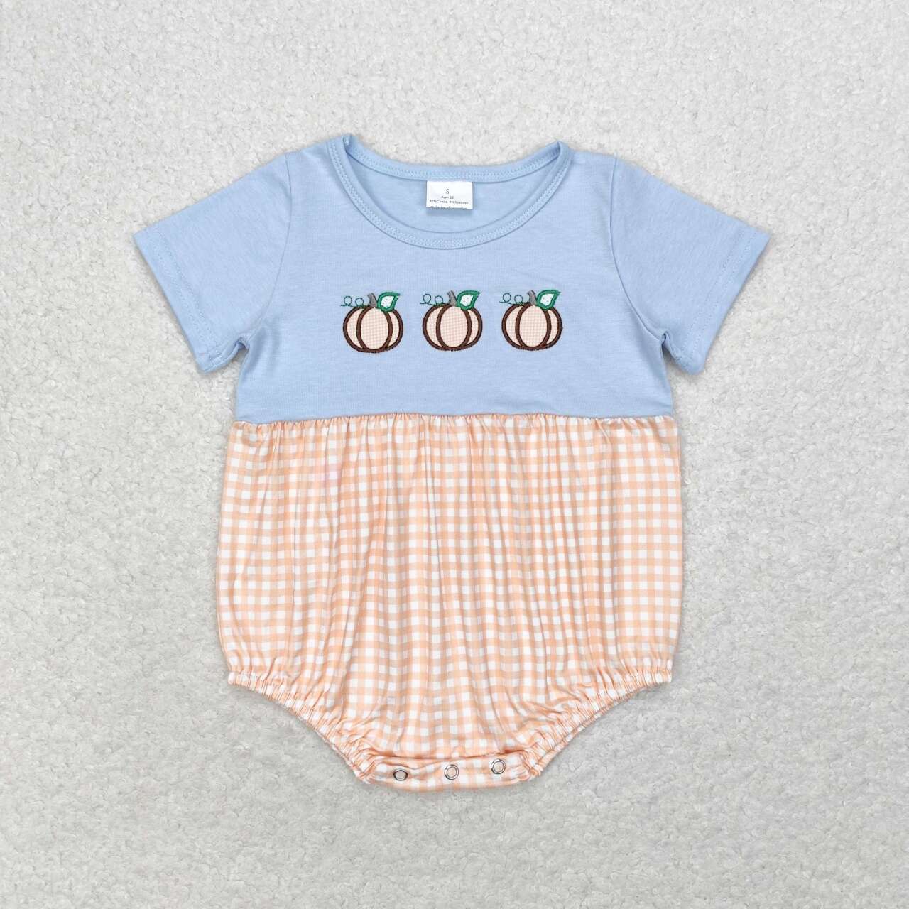 blue embroidered pumpkin Baby Romper