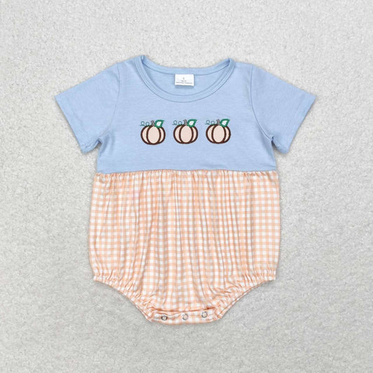 blue embroidered pumpkin Baby Romper