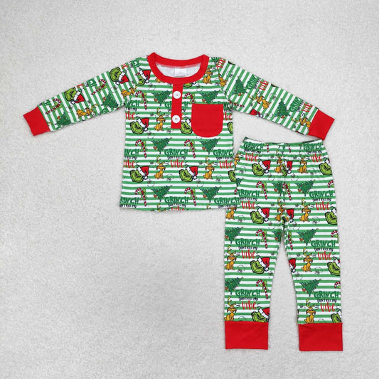 Christmas Green Stripe Long Sleeve Pajamas
