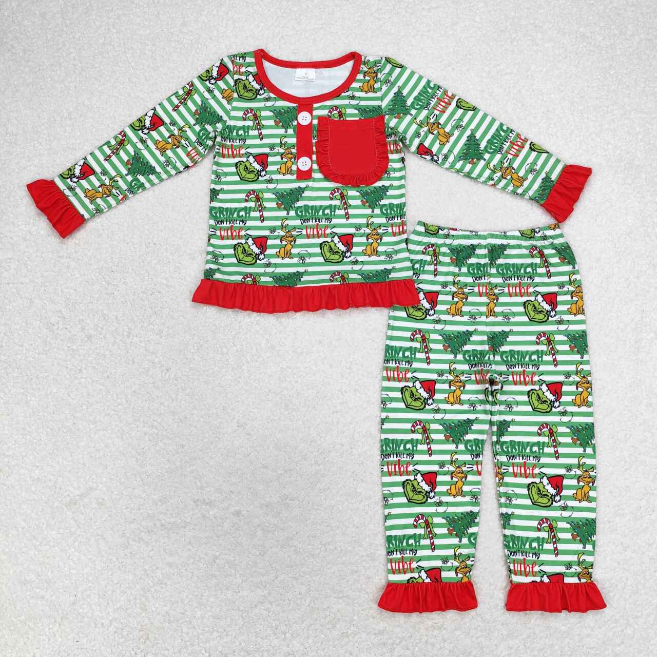 Christmas Green Stripe pink long Sleeve Paj