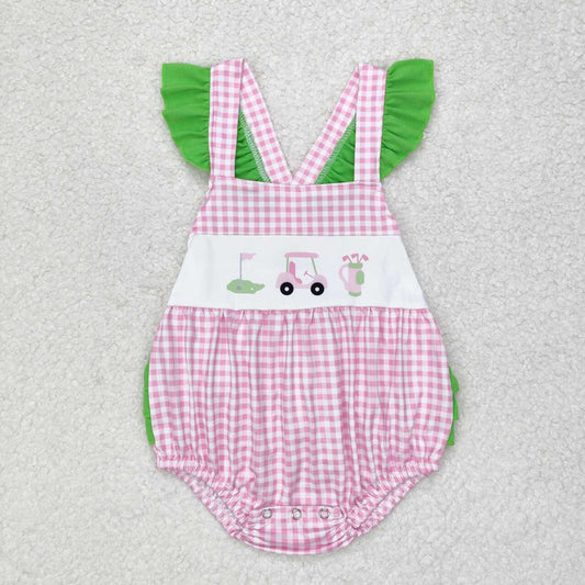 pink Plaid golf Baby romper