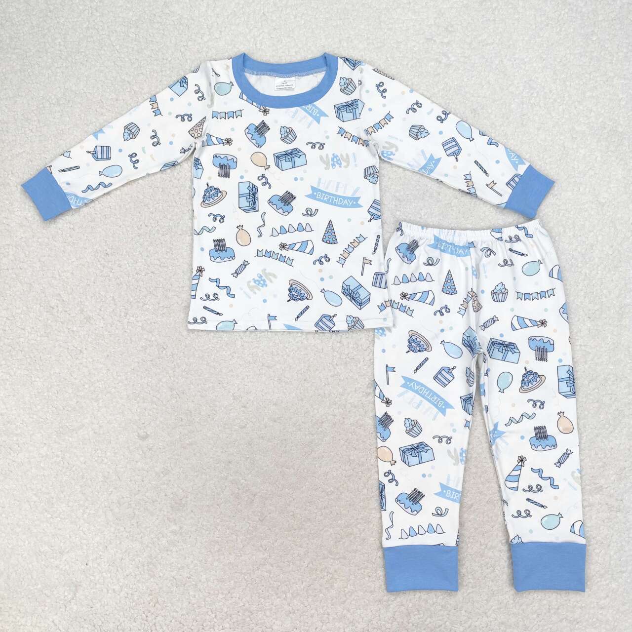 blue happy birthday cake Print Long Sleeve Pajamas
