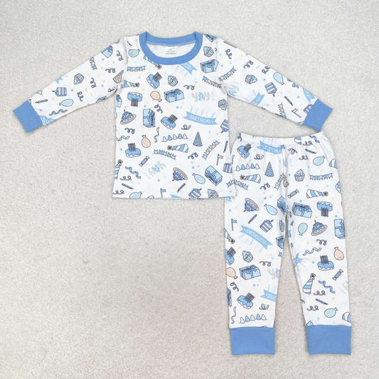 blue happy birthday cake Print Long Sleeve Pajamas
