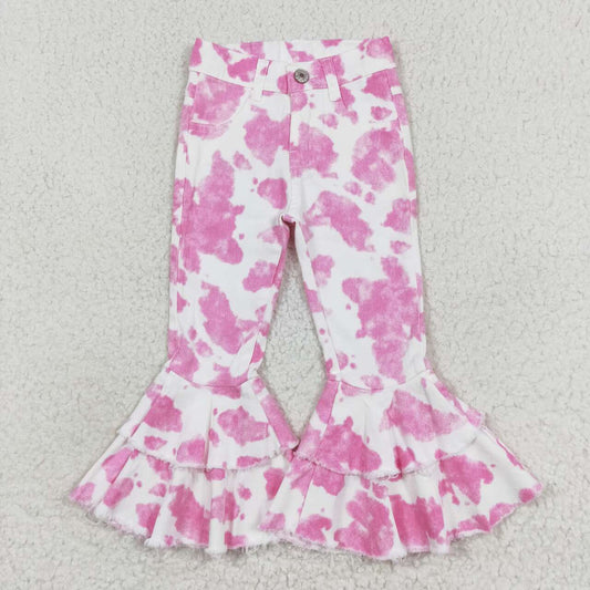 pink white Cow pattern denim Bell Jeans
