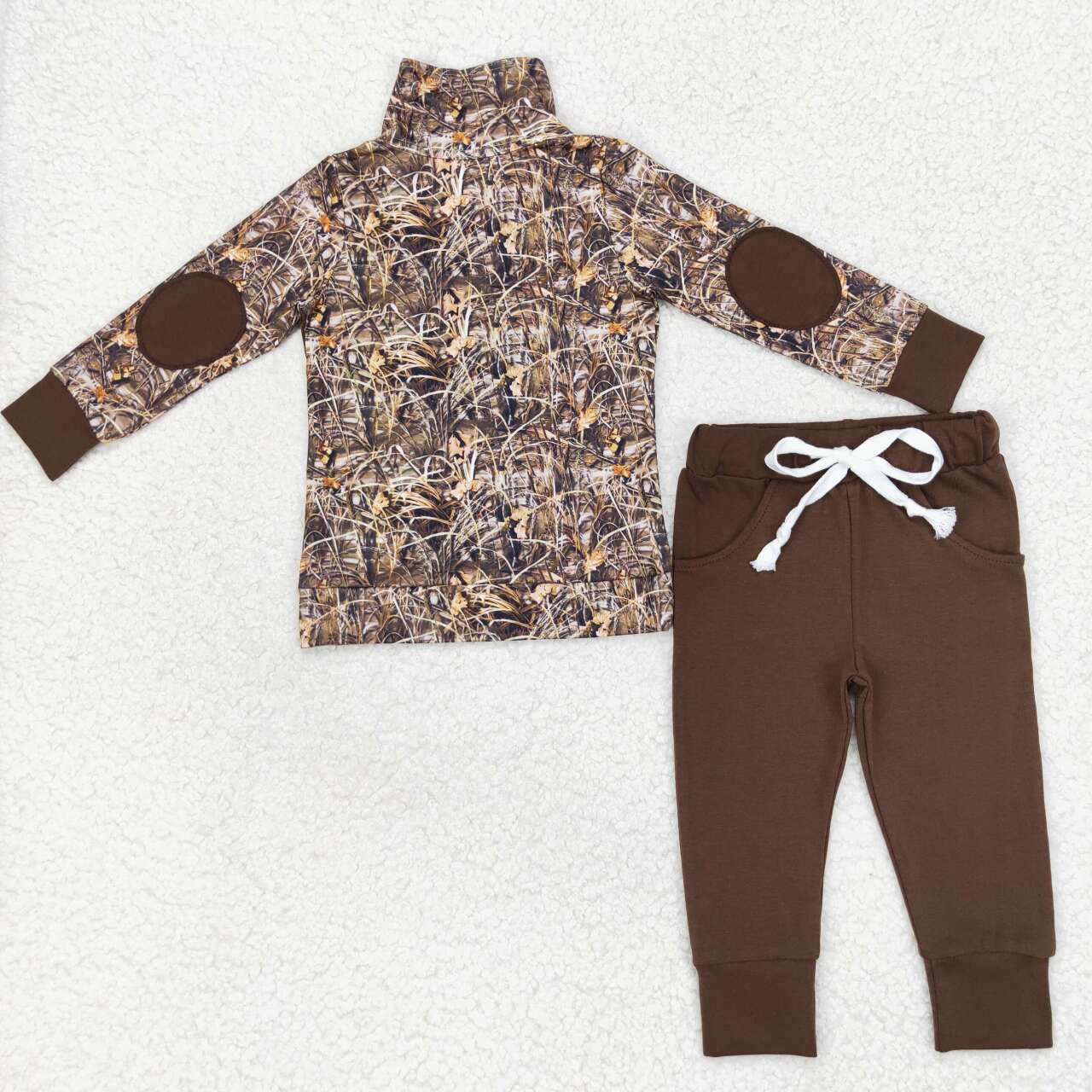 brown camo Print Long Sleeve Pants Set