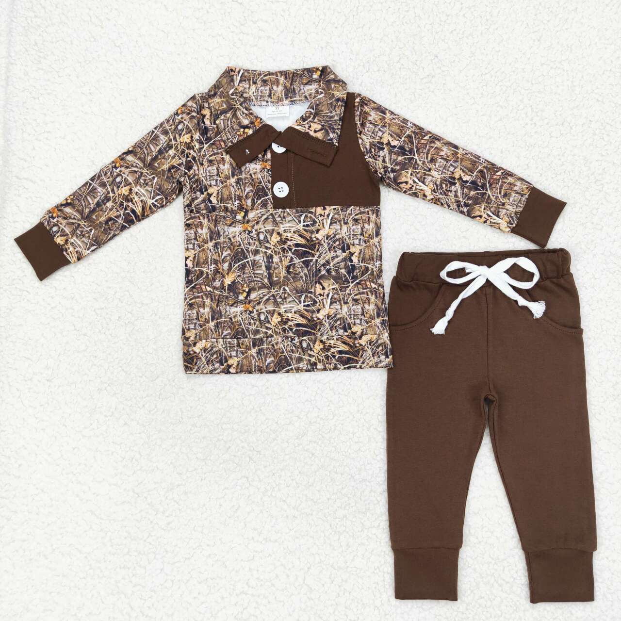 brown camo Print Long Sleeve Pants Set