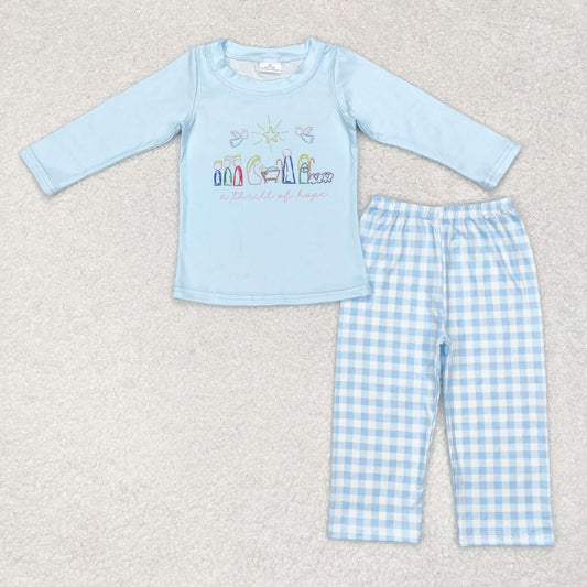 Christmas Blue Plaid Long Sleeve Boy Set