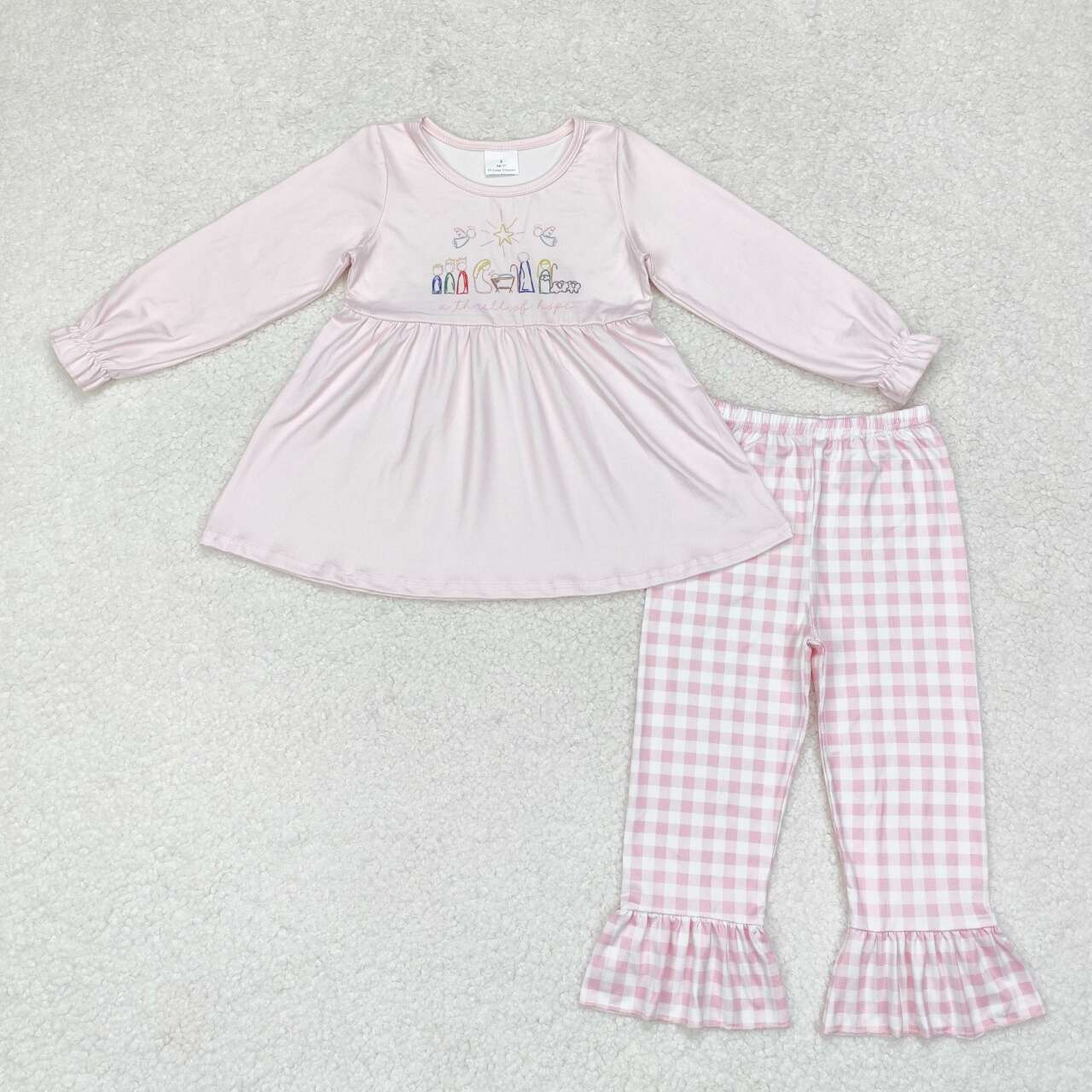 Christmas Pink plaid Print Girls Set