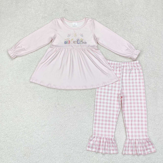 Christmas Pink plaid Print Girls Set