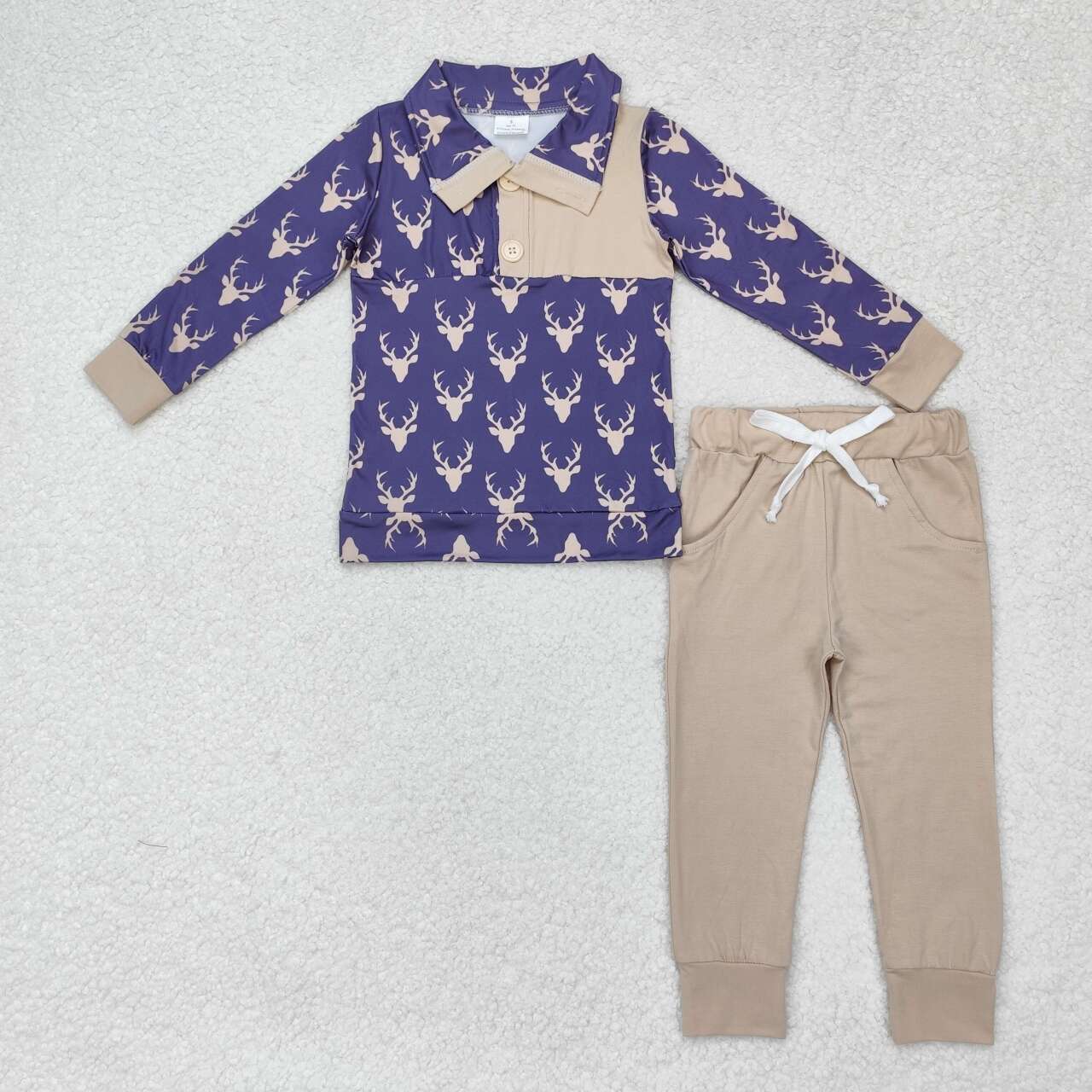 Christmas Deer Print Long Sleeve Pants Set