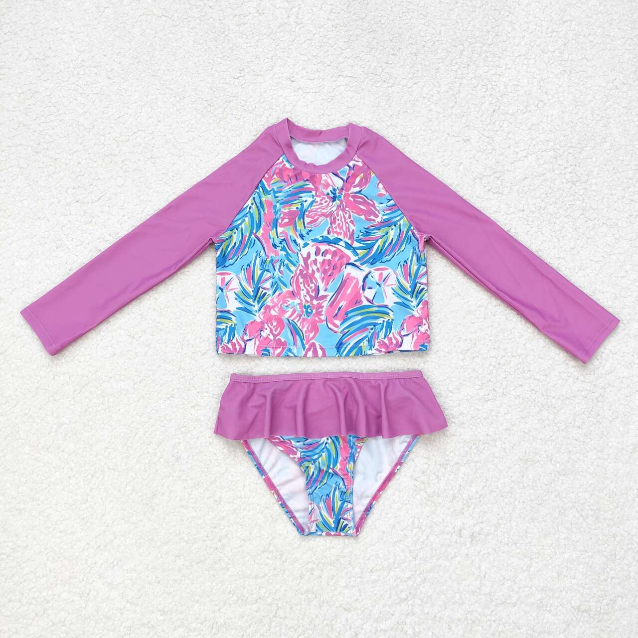 purple floral One pc girls summer Swimsuit