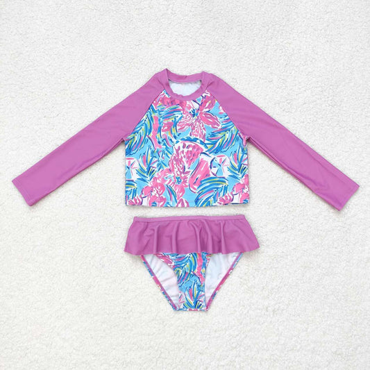 purple floral One pc girls summer Swimsuit