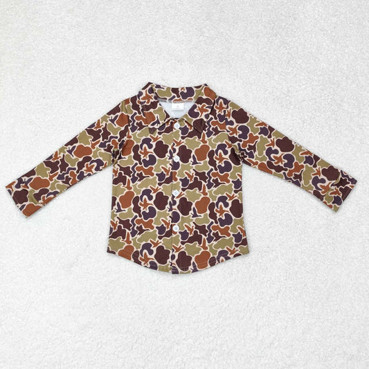 brown camo Print with buttons Long Sleeve Shirt