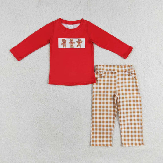 Christmas Red Embroidered Gingerbread Long Sleeve Pajamas