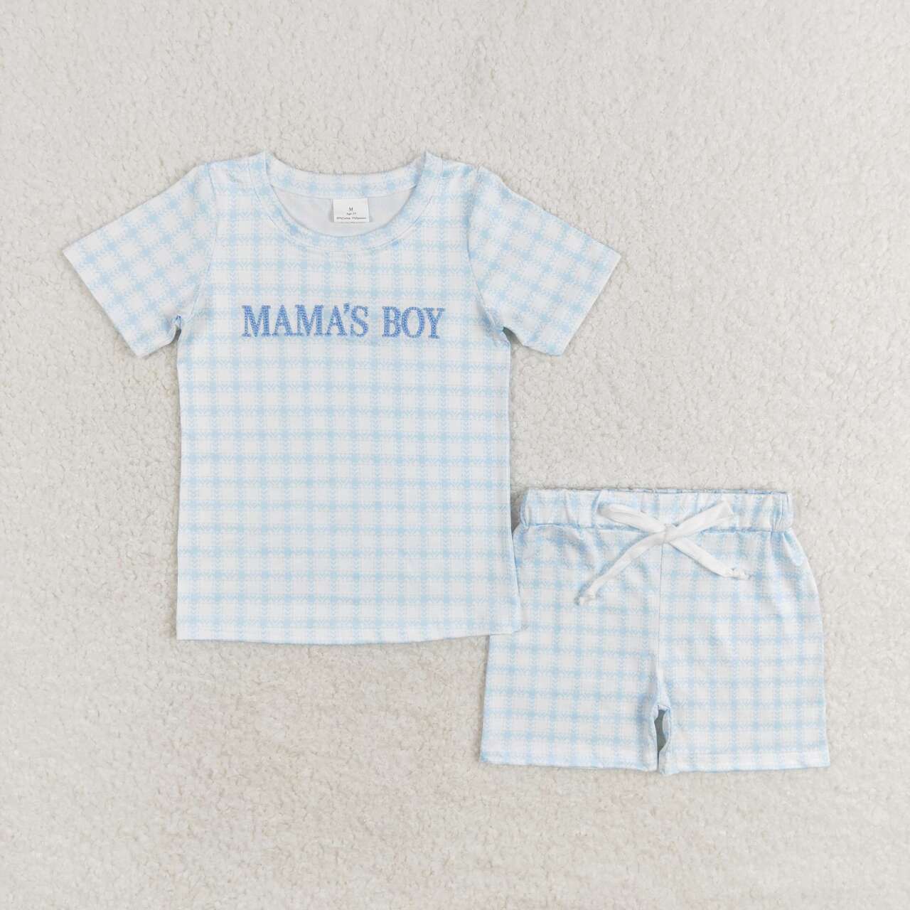 plaid MAMA'S Boy embroidery Boy Set