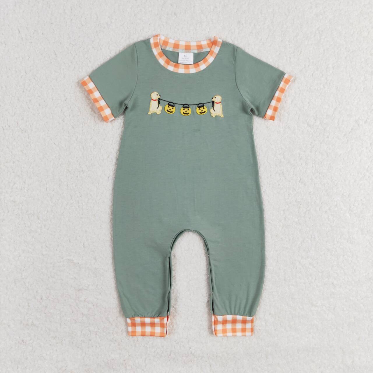 halloween Embroidery pumpkin Boy Baby Romper