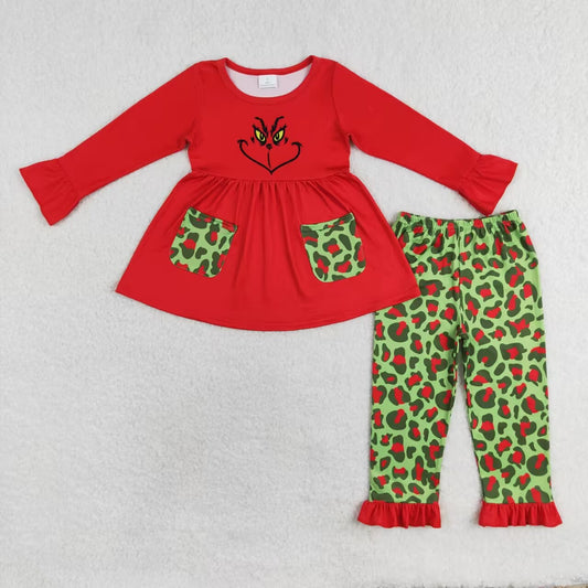 Red christmas leggings girls set