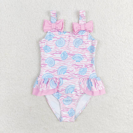 one piece Pink Baker print short sleeve Swimsuit